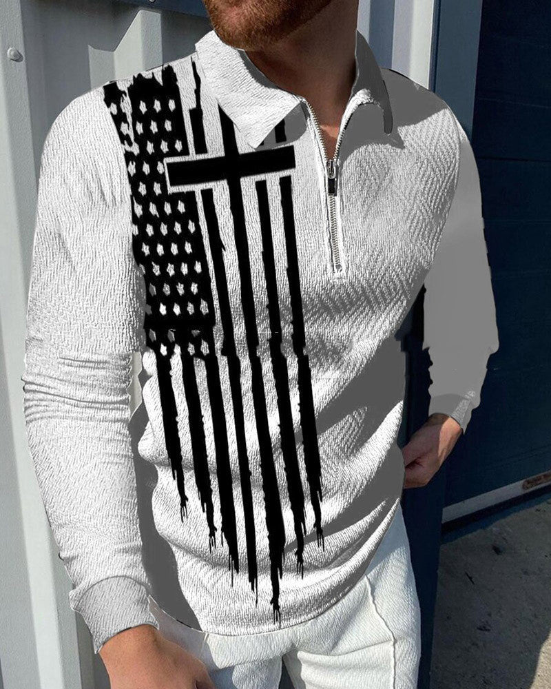 New Long Sleeve 3D Stripe Lapel Comfortable Casual Men's Fashion Polo Shirt